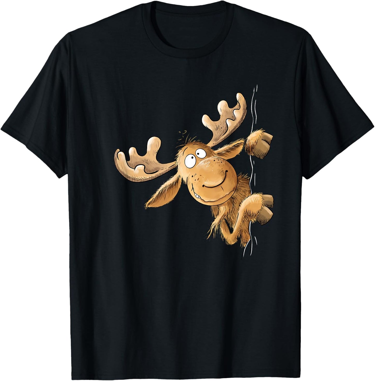 Funny with Cartoon I Elk Wild Animal Motif, black T-Shirt - T-Shirt | Black