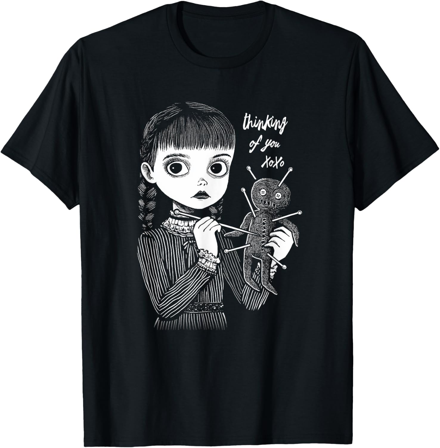 Thinking Of You Creepy Cute VooDoo Girl With Doll T-Shirt - T-Shirt | Black