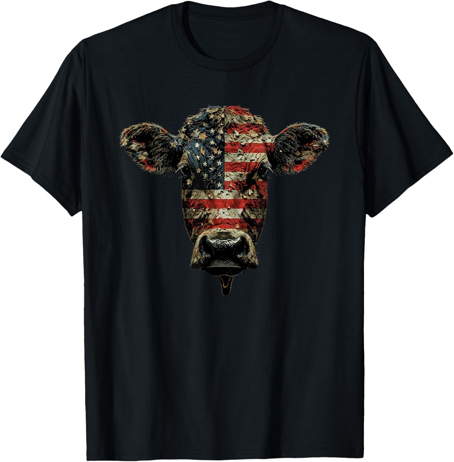 Cow Farm Patriotic Farmer 4th Of July USA American Flag Men T-Shirt - T-Shirt | Black