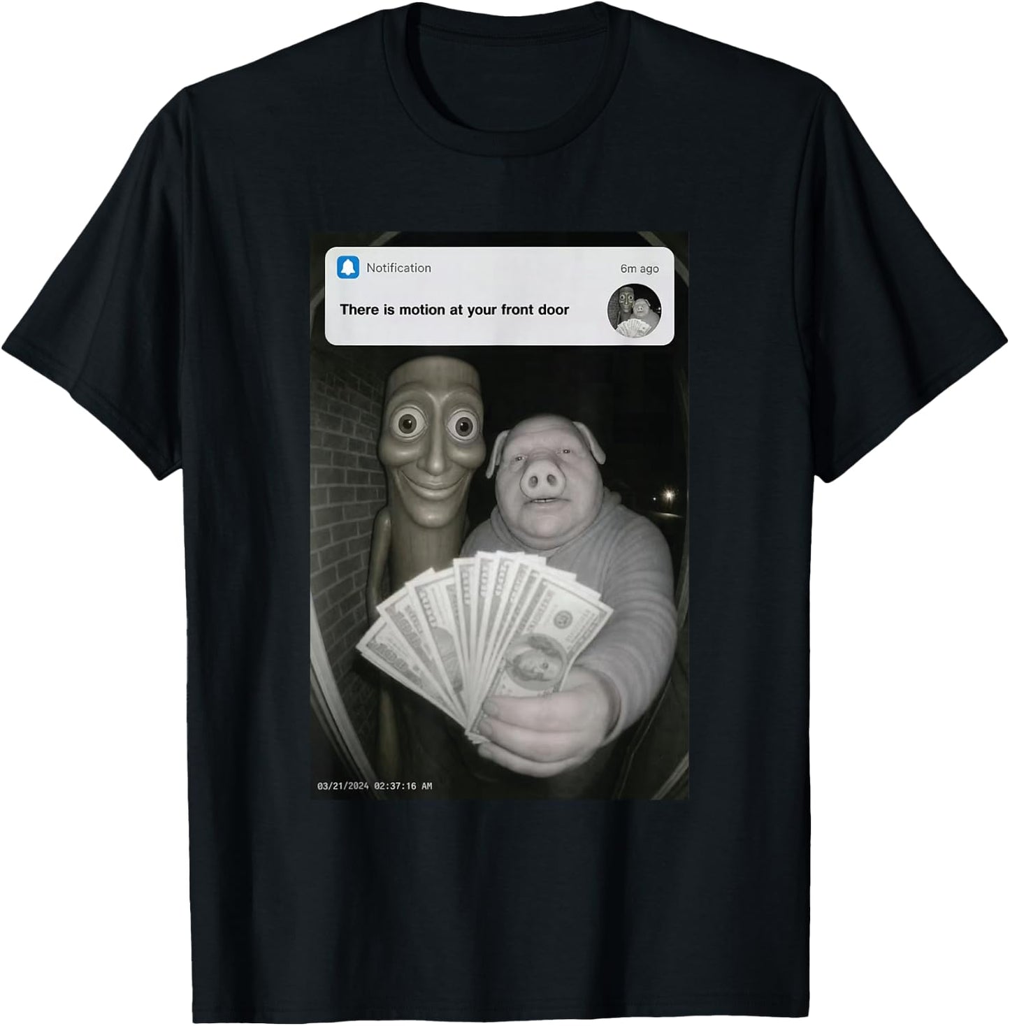 There is Motion At Your Haustür Tung Tung Sahur John Pork T-Shirt - T-Shirt | Black