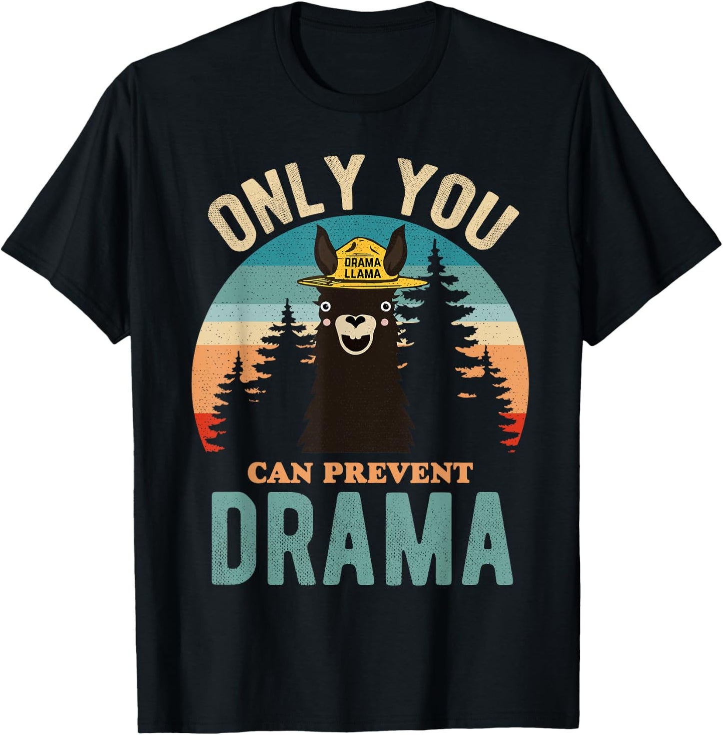 Only You Can Prevent Drama Vintage Funny Llama Graphic T-Shirt - T-Shirt | Black