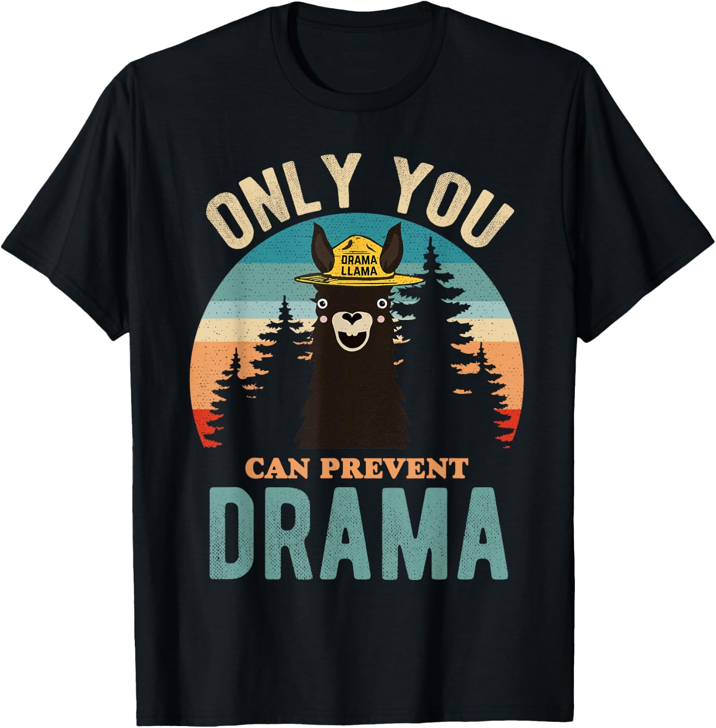 Only You Can Prevent Drama Vintage Funny Llama Graphic T-Shirt - T-Shirt | Black