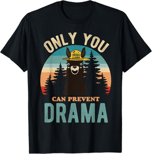 Only You Can Prevent Drama Vintage Funny Llama Graphic T-Shirt - T-Shirt | Black