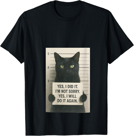 Women's Yes, I Did It. I'm Not Sorry. Yes, I'll Do It Again Cat Meme V-Neck T-Shirt - T-Shirt | Black