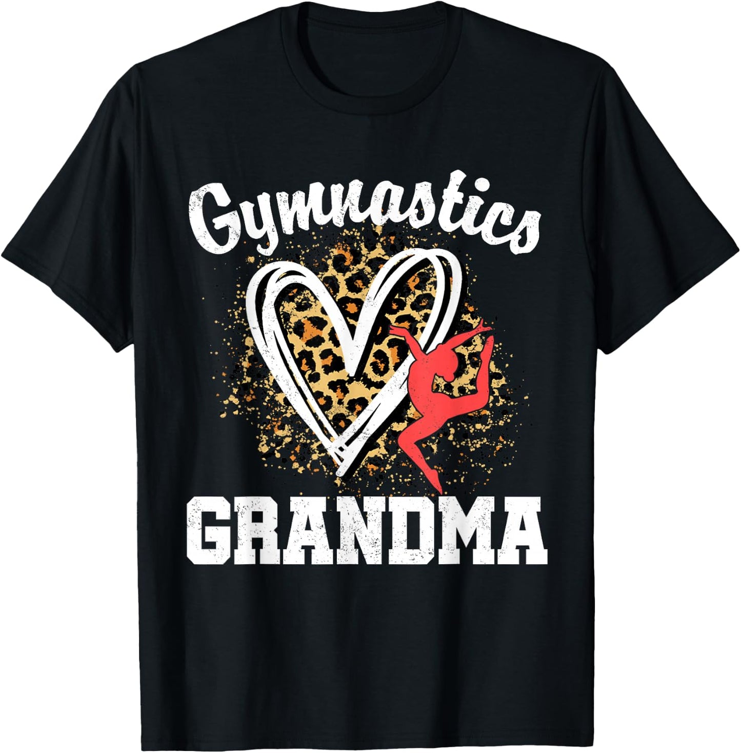 Gymnastics Grandma Leopard Heart Gymnast Matching Family T-Shirt - T-Shirt | Black