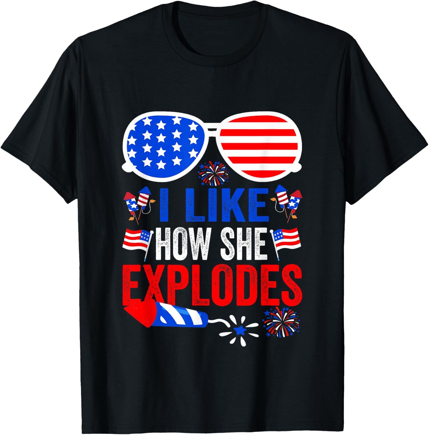 I Like How He Bangs Fireworks Funny 4th of July Couples T-Shirt - T-Shirt | Black