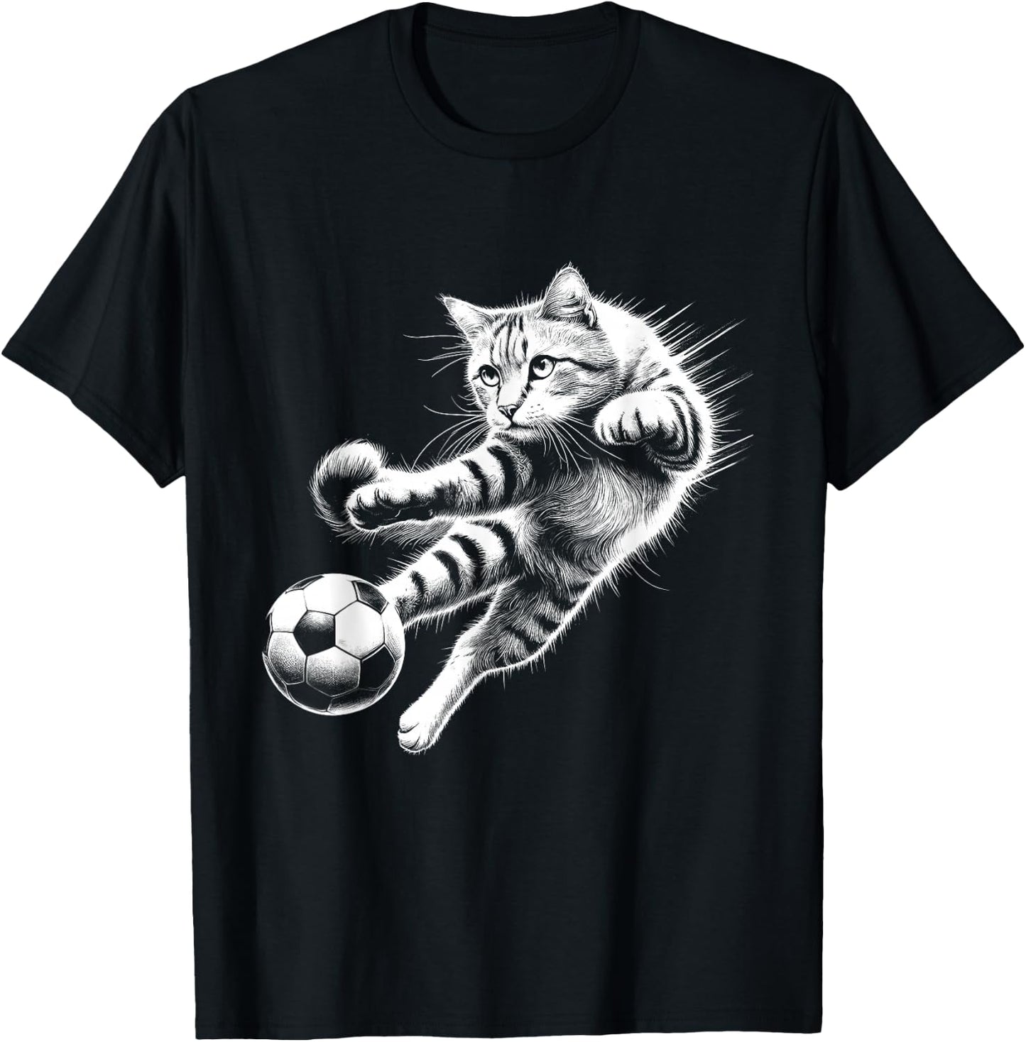 Sport Soccer Player Cat Kicking Soccer Ball Animal T-Shirt - T-Shirt | Black