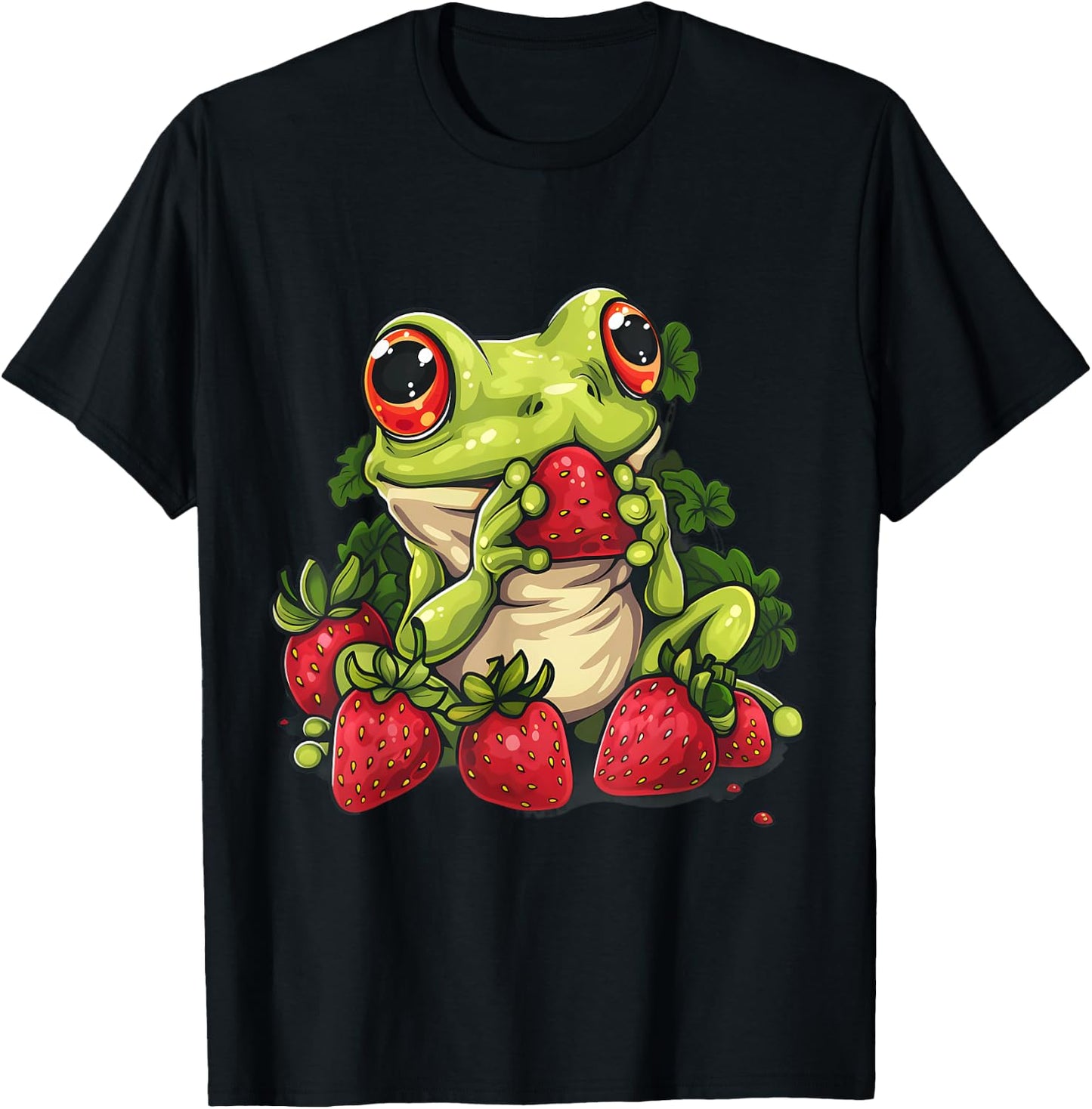 Strawberry Frog Strawberries Animal Print Wildlife Drawing T-Shirt - T-Shirt | Black