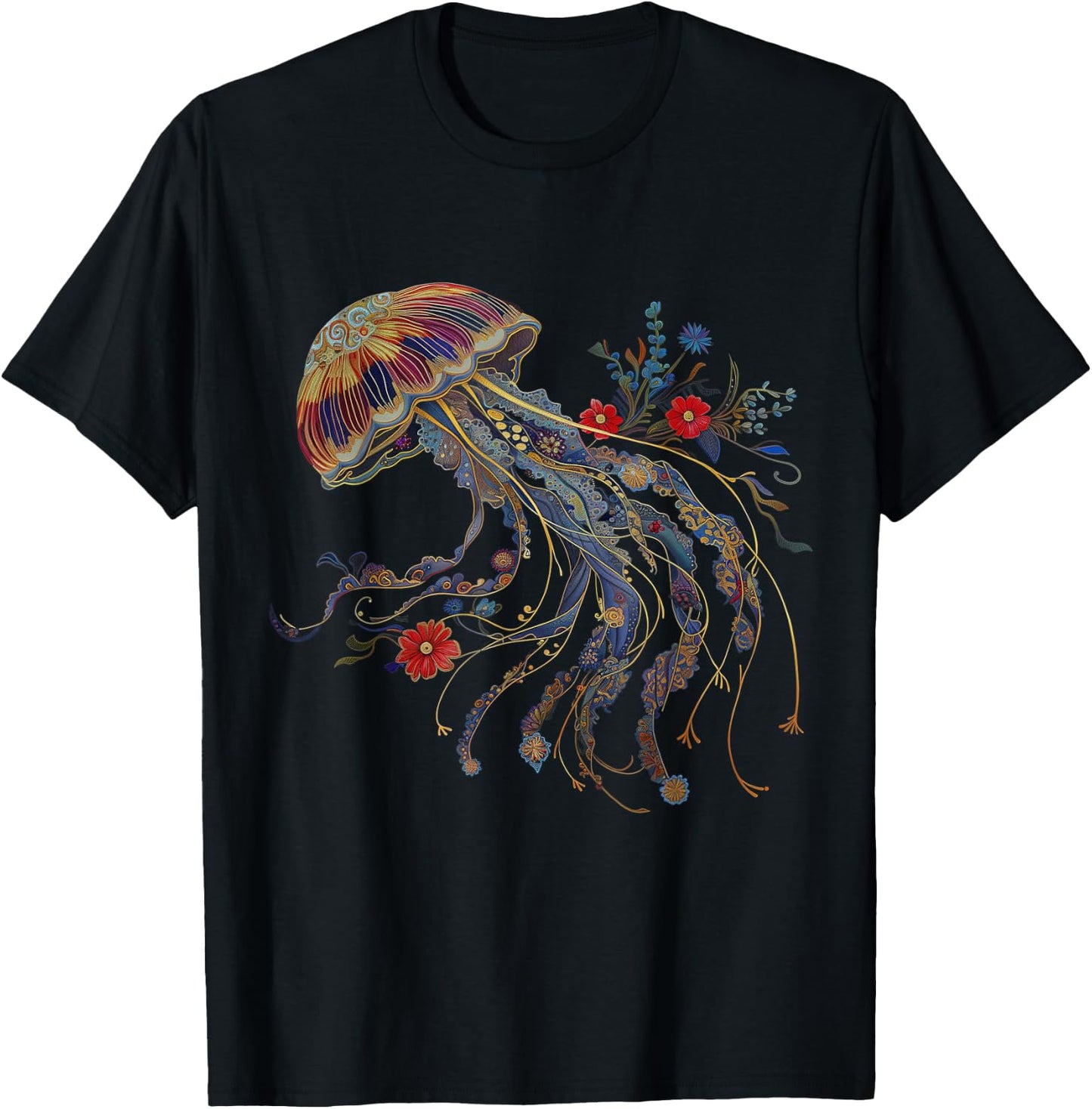 Jellyfish Colorful Flower Patterns Scuba Diving Diver Ocean T-Shirt - T-Shirt | Black