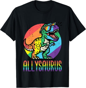 Kids Rainbow Dino Trex Allysaurus LGBTQ Gay Pride Ally Boys Kids T-Shirt - T-Shirt | Black
