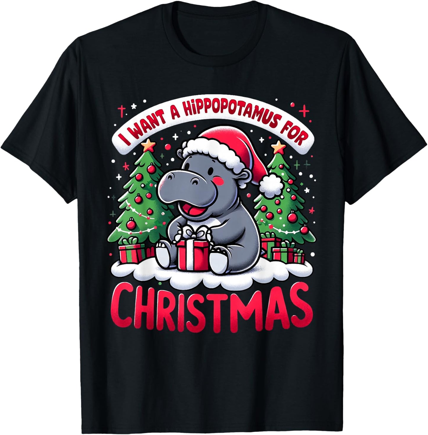 Christmas Tree Hippopotamus Xmas Hippo Lover Team Santa T-Shirt - T-Shirt | Black