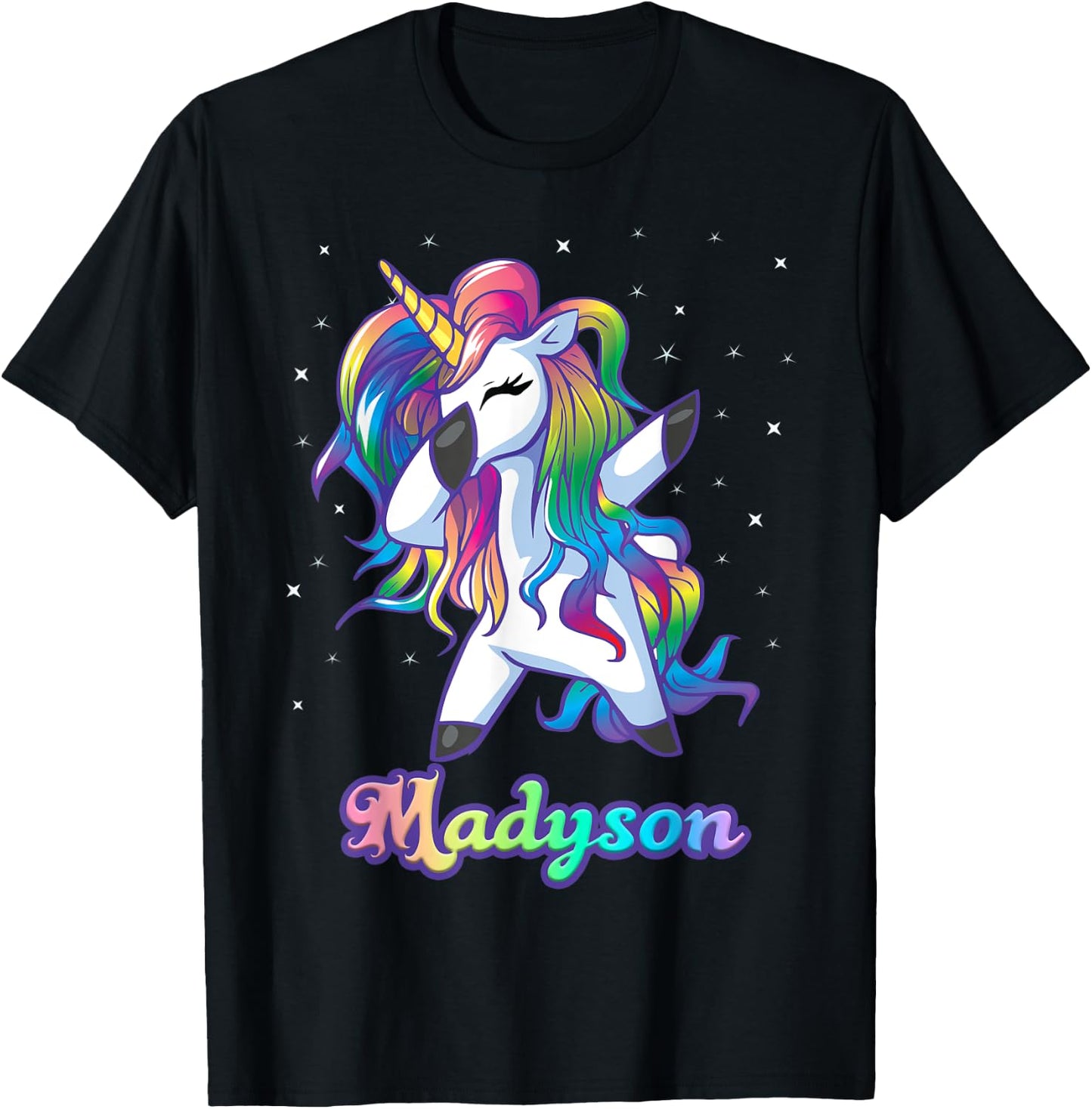 MADYSON Name Personalized Custom Rainbow Unicorn Dabbing T-Shirt - T-Shirt | Black