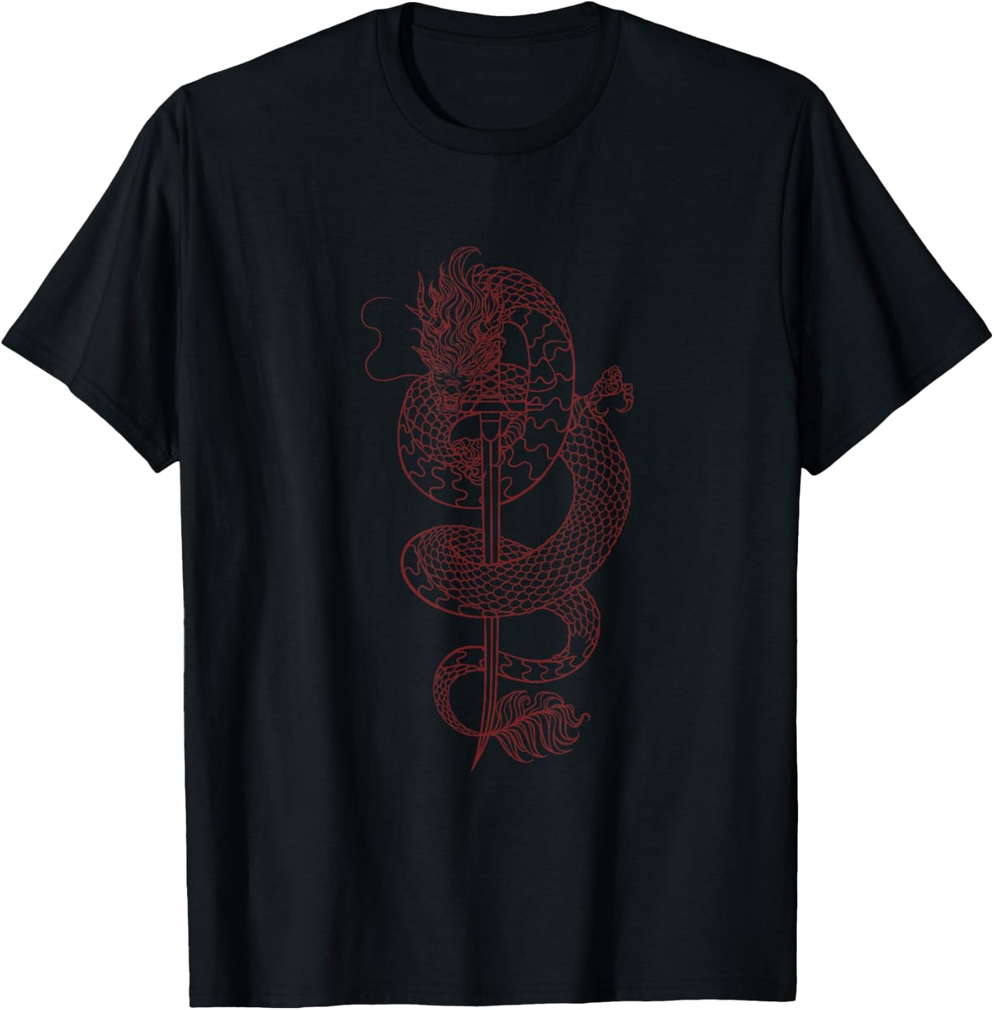 Japanese Dragon around Sword of a Samurai T-Shirt - T-Shirt | Black