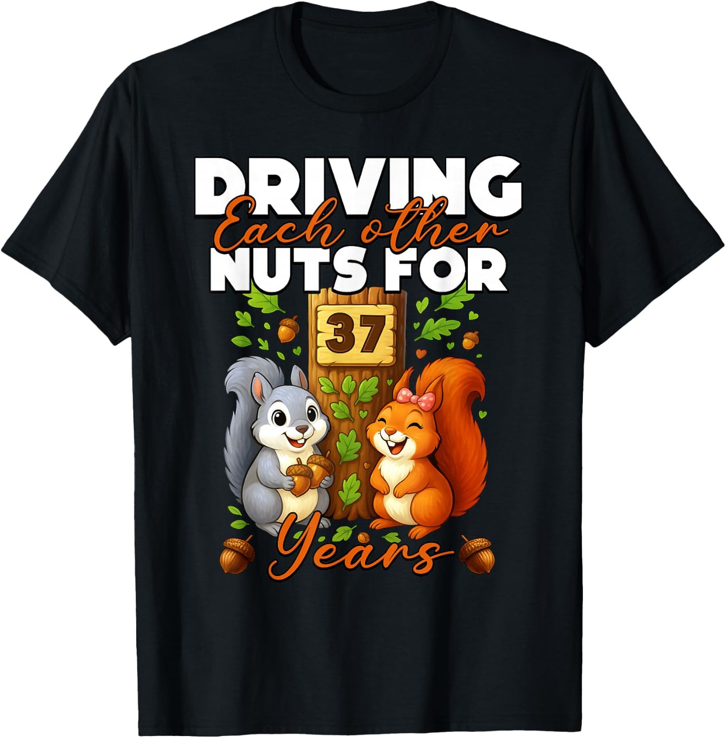 37 Years Couple 37th Wedding Anniversary Matching Squirrel T-Shirt - T-Shirt | Black