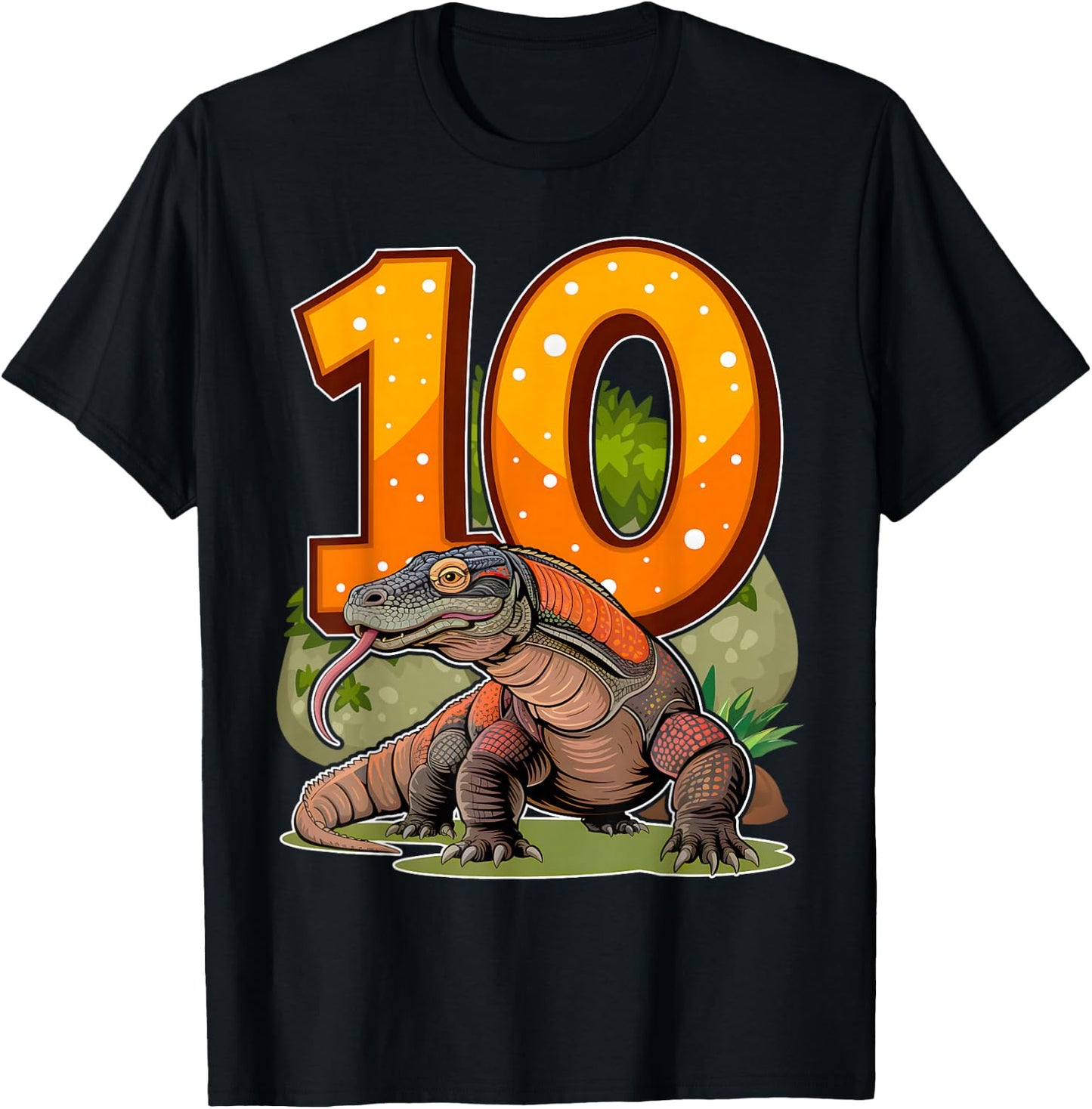 10 Year Old Komodo Dragon Reptile 10th Birthday Party B-Day T-Shirt - T-Shirt | Black
