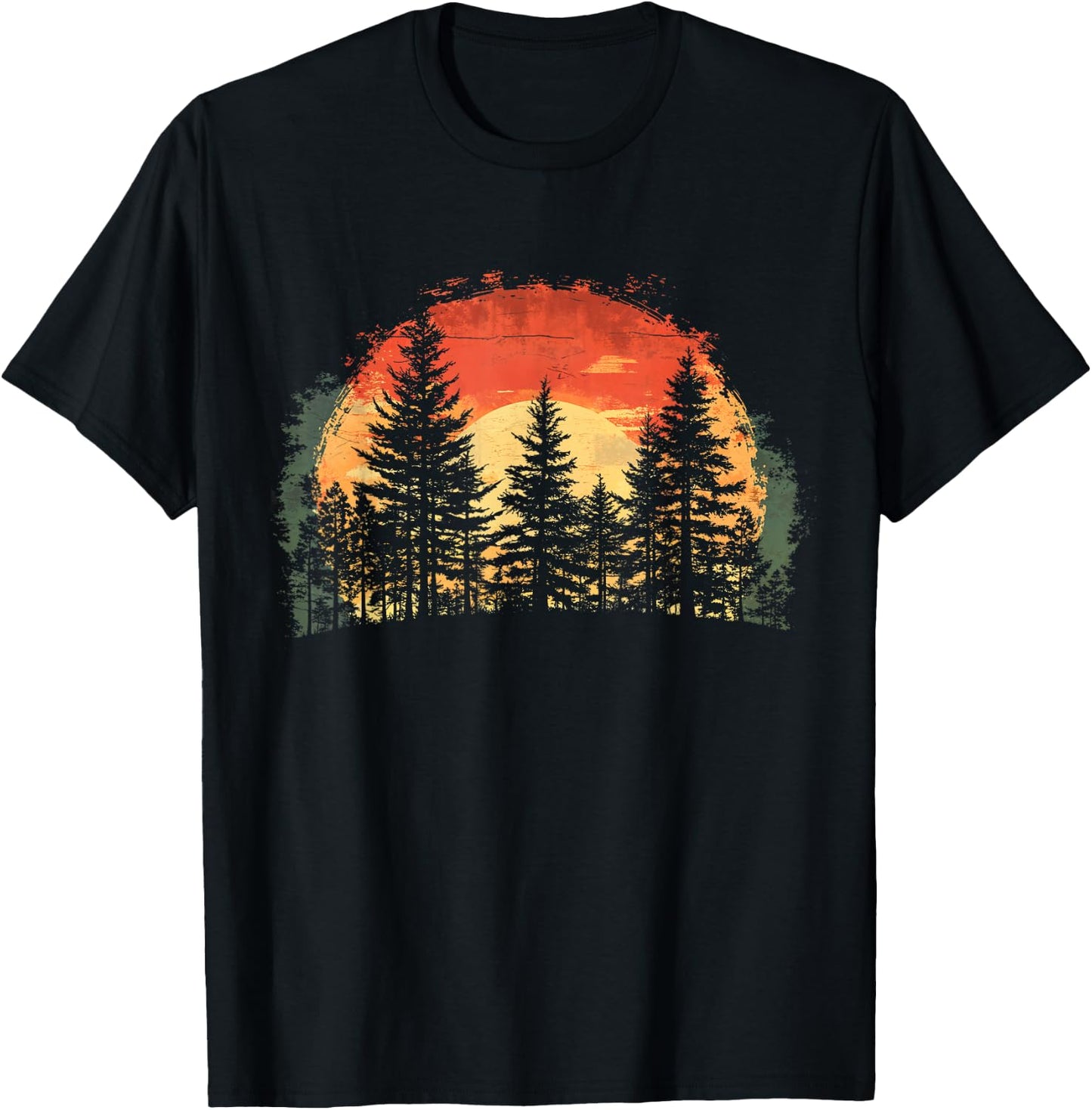 Sunset Tree Nature Lovers Trees Retro Forest T-Shirt - T-Shirt | Black