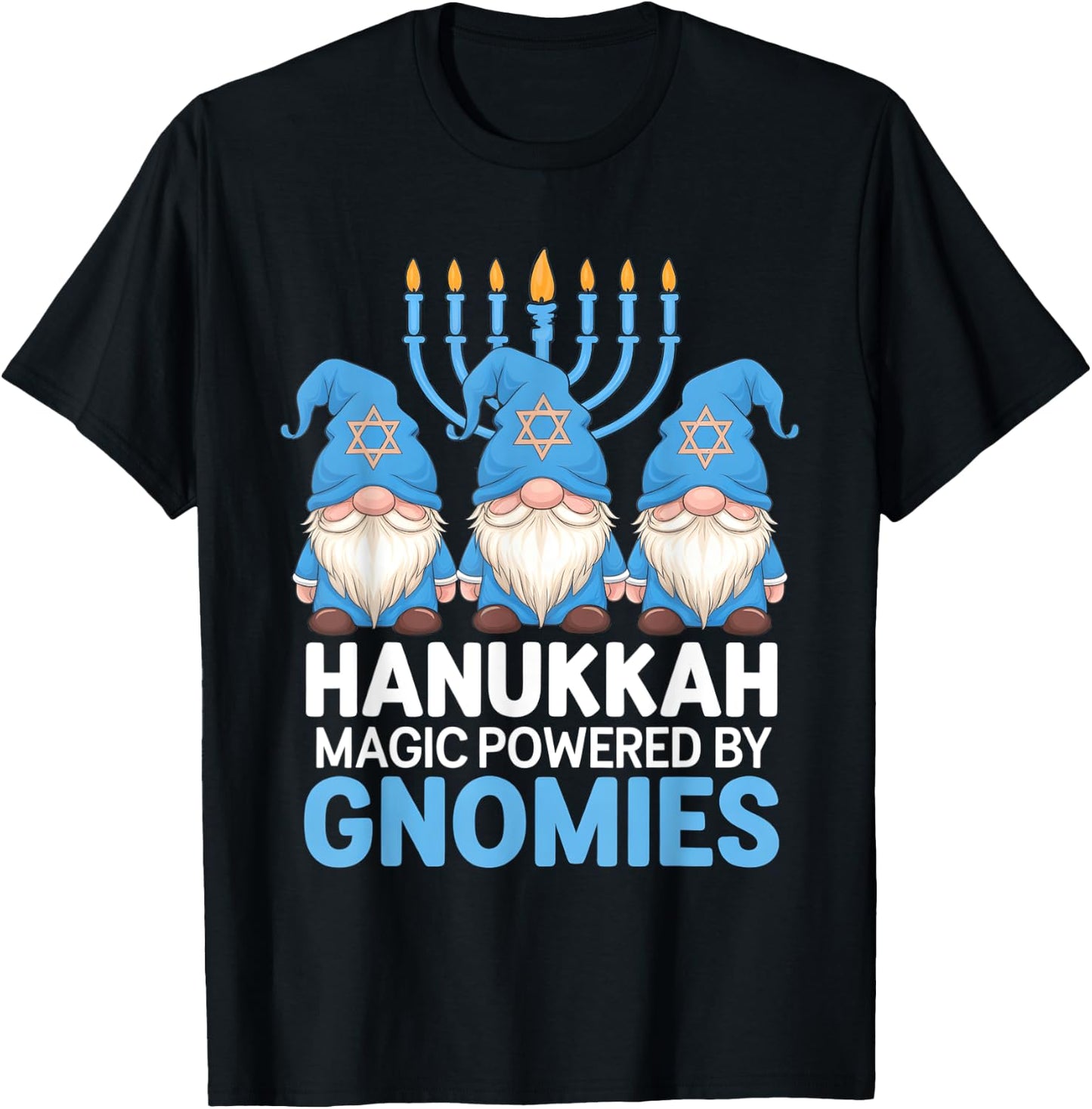 Funny Hanukkah Gnome Magic Powered Gnomies T-Shirt - T-Shirt | Black