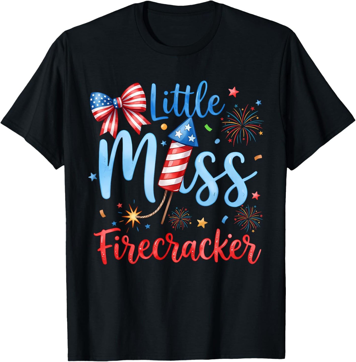 Miss Firecracker 4th July America Patriot Toddler Girl Kids T-Shirt - T-Shirt | Black