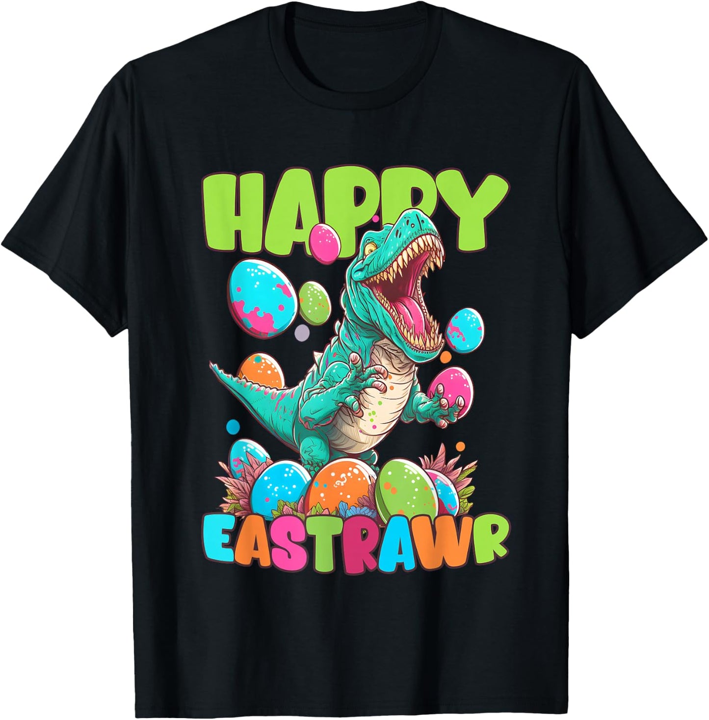 Happy Eastrawr Toddler Boya Kids T-Rex Easter Dinosaur T-Shirt - T-Shirt | Black