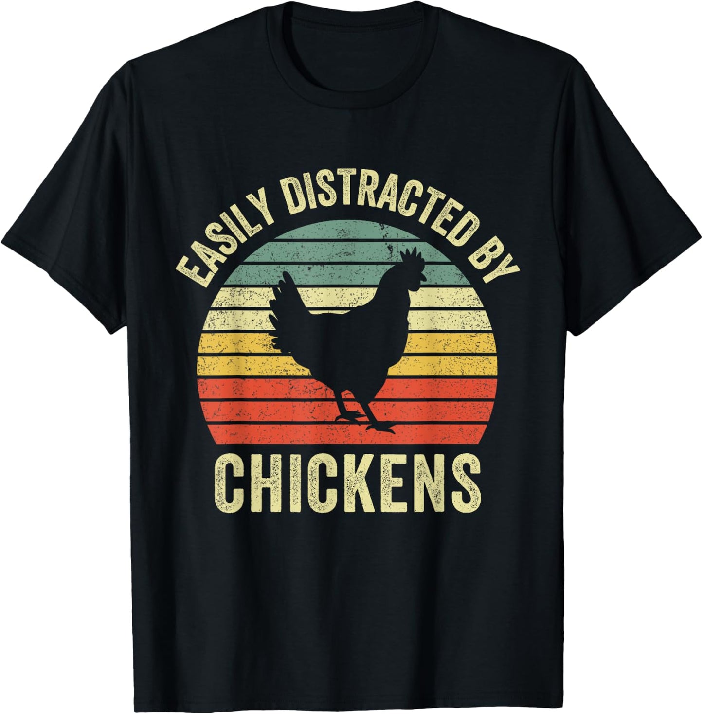 Easily Distracted By Chickens Funny Vintage Chicken Farm T-Shirt - T-Shirt | Black