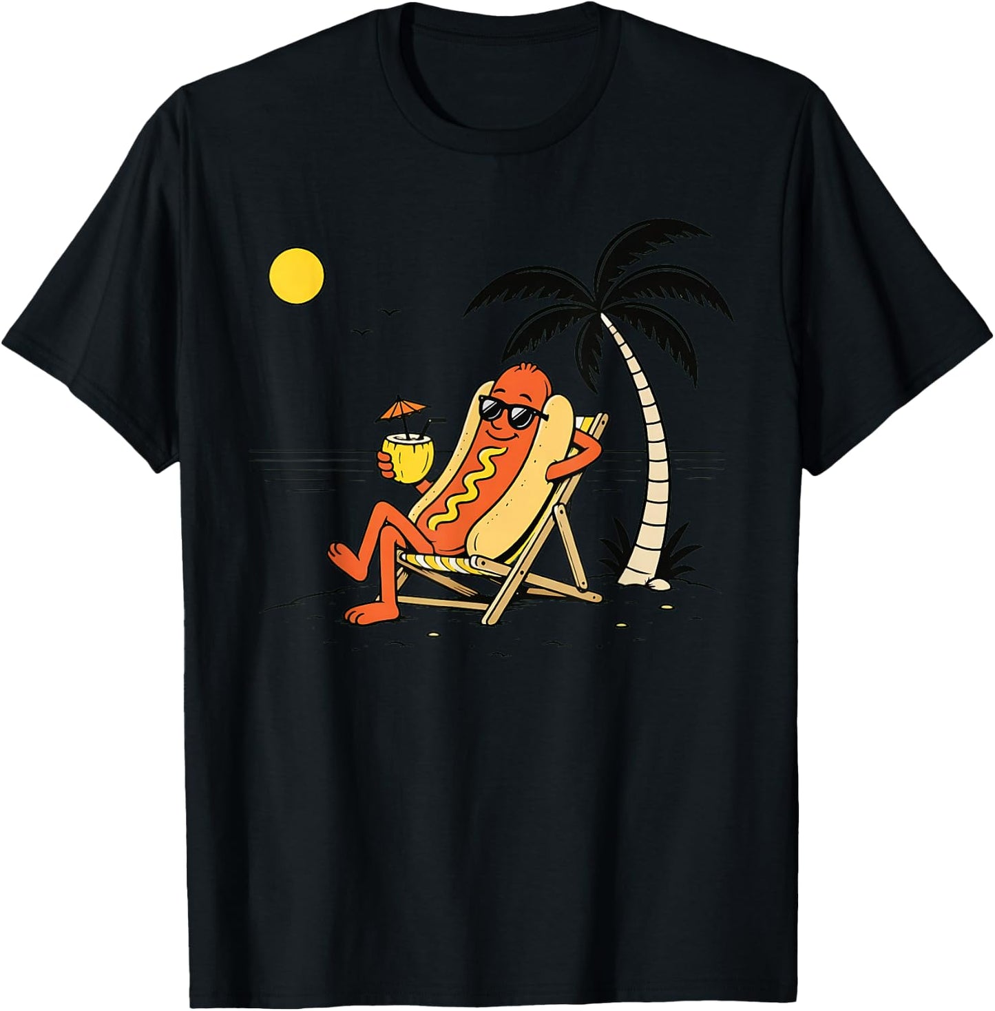 Hotdog Paradise Funny Hotdog Cartoon Beach Vacation T-Shirt - T-Shirt | Black