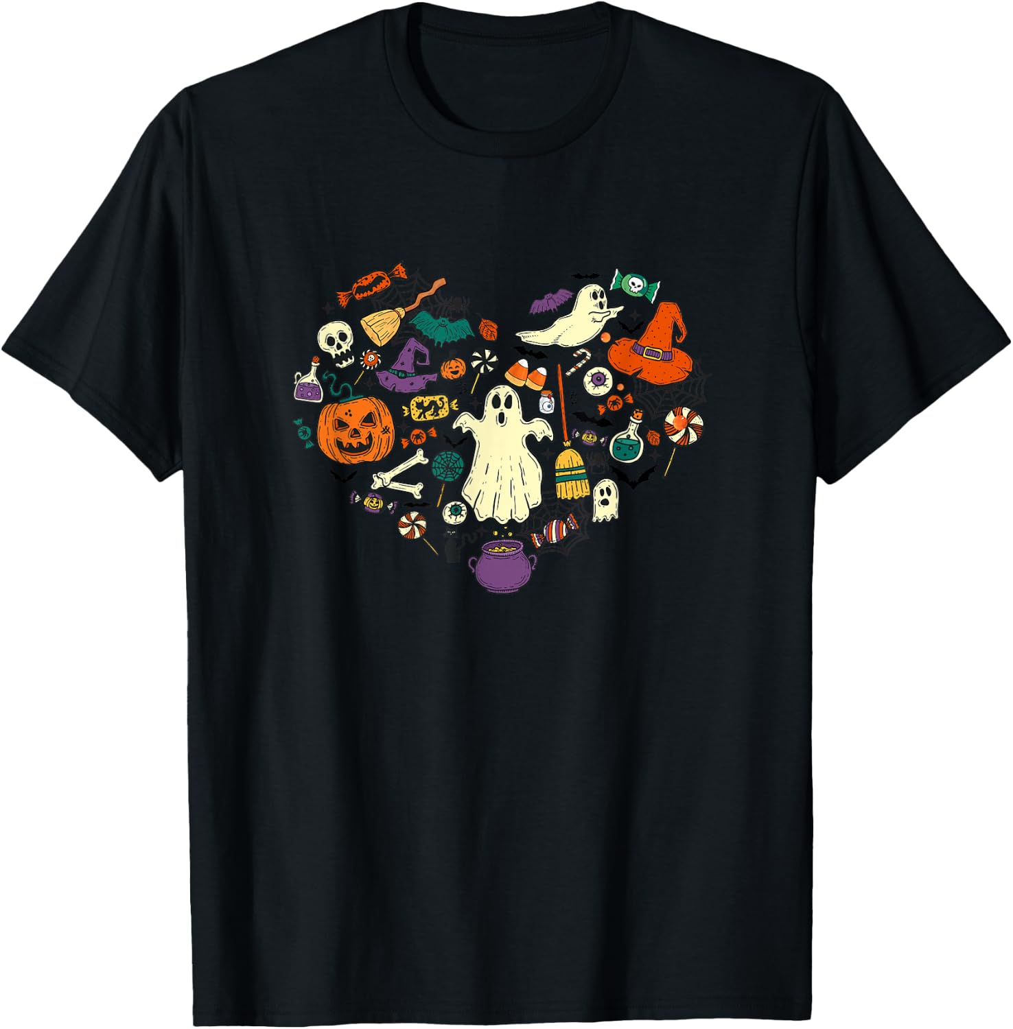 Halloween Heart Women Cute Vintage Graphic Halloween Party T-Shirt - T-Shirt | Black