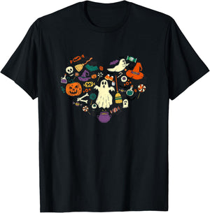 Halloween Heart Women Cute Vintage Graphic Halloween Party T-Shirt - T-Shirt | Black