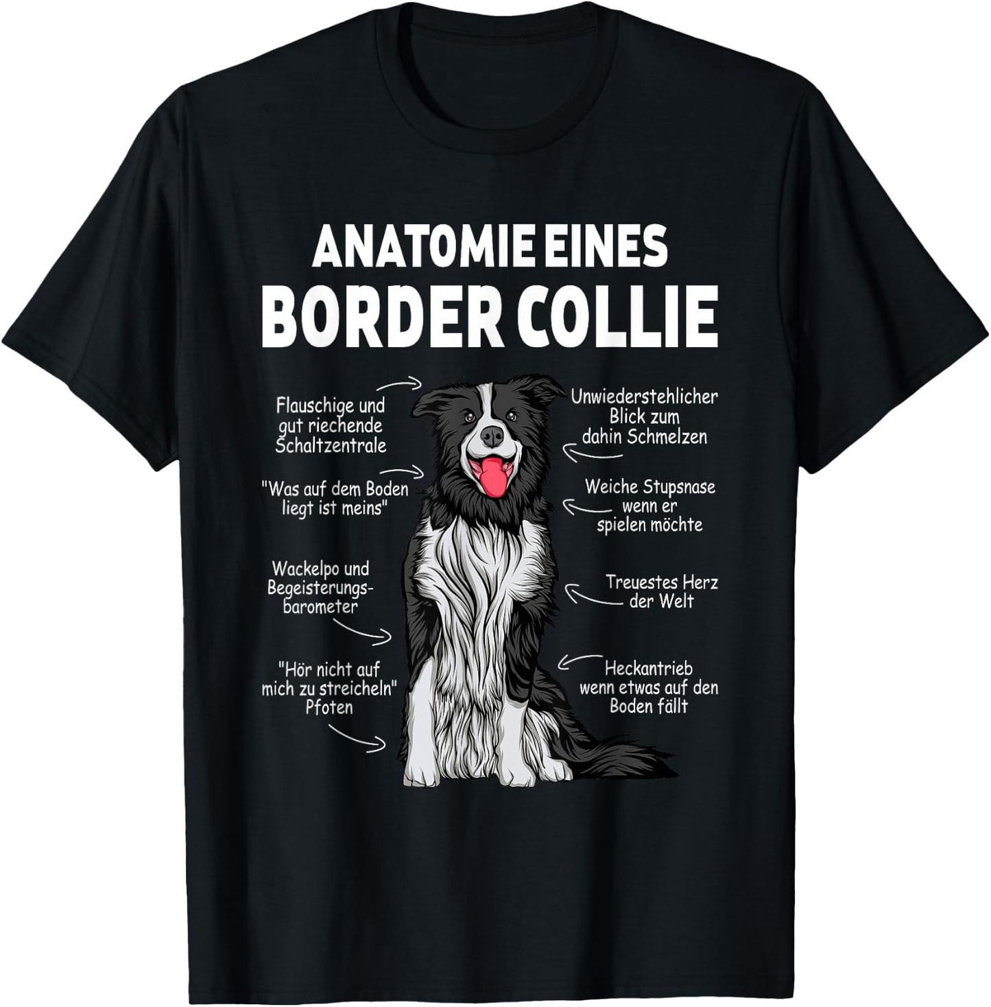 Border Collie Geschenke für Hundeliebhaber Anatomy of a Border Collie Black Small Classic Short Sleeve Pull-On Classic Fit 100% Polyester Imported T-Shirt - T-Shirt | Black