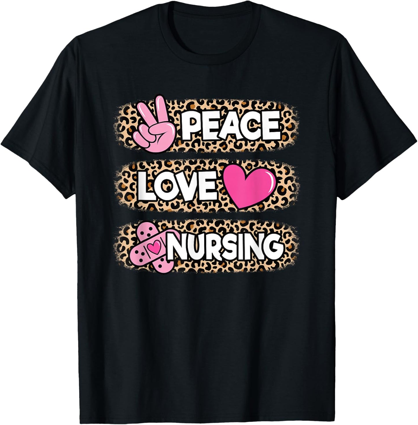 Cute Peace Love Nursing Leopard design Nurse Women T-Shirt - T-Shirt | Black