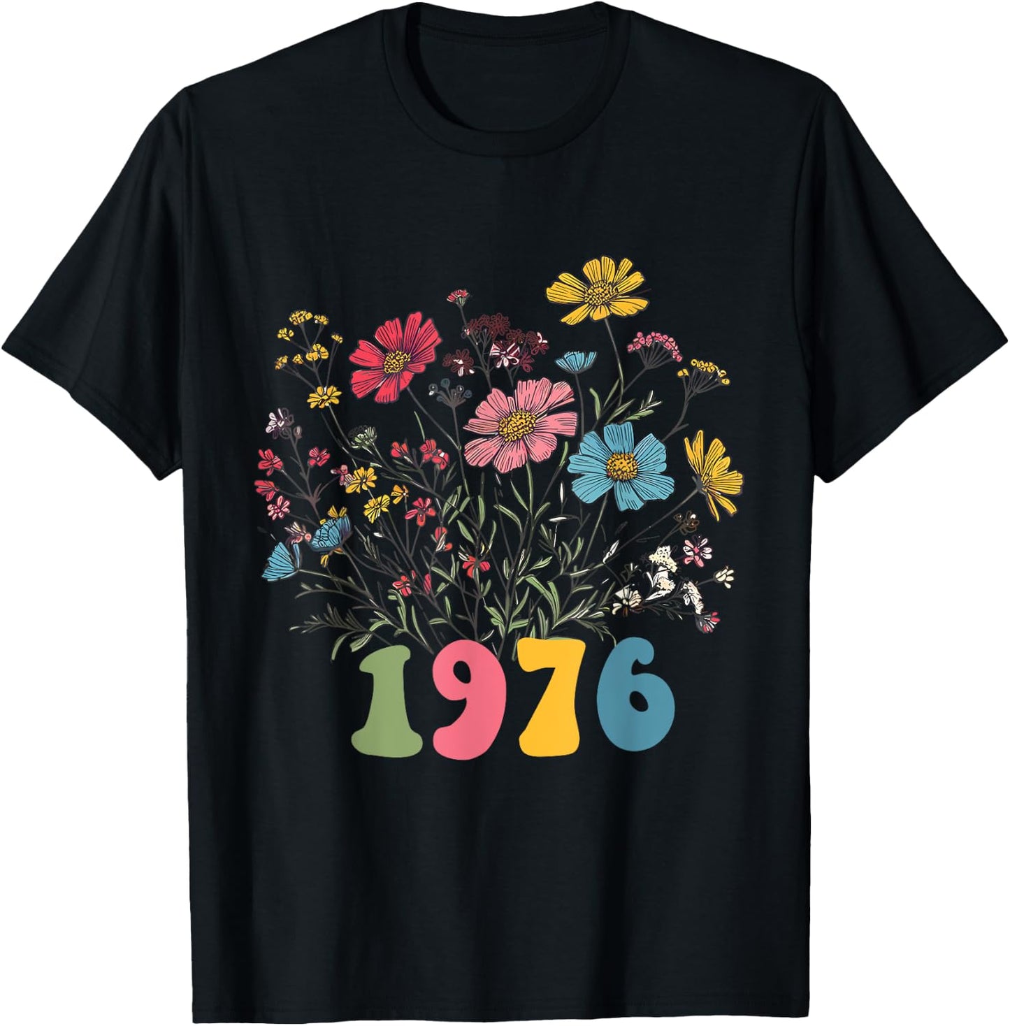 Wildflower Born 1976 49th Birthday 1976 Women's Birthday T-Shirt - T-Shirt | Black