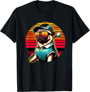 Funny Pug Golfer Dog Golfing Sports Women Kids T-Shirt - T-Shirt | Black