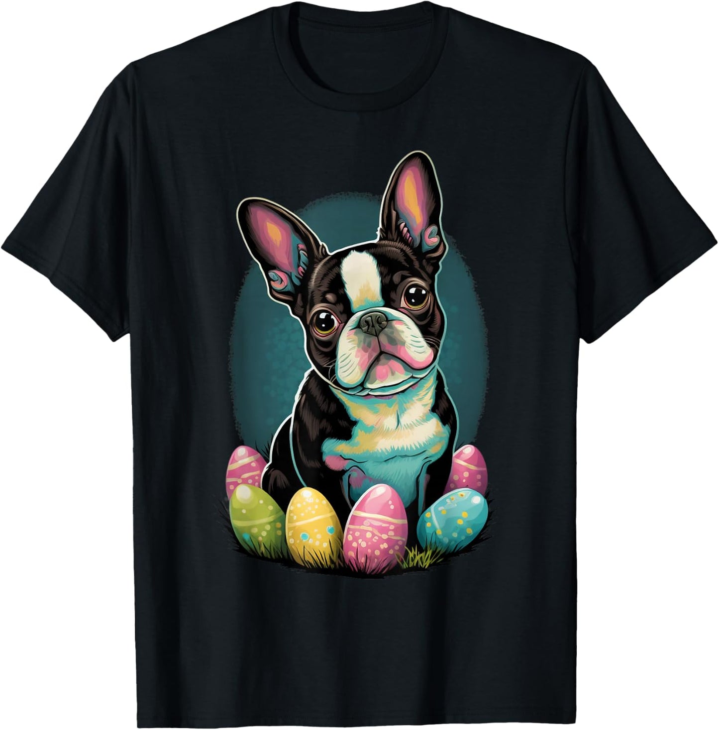 Easter Boston Terrier Bunny Eggs Dog Easter Boston Terrier Women Kids T-Shirt - T-Shirt | Black