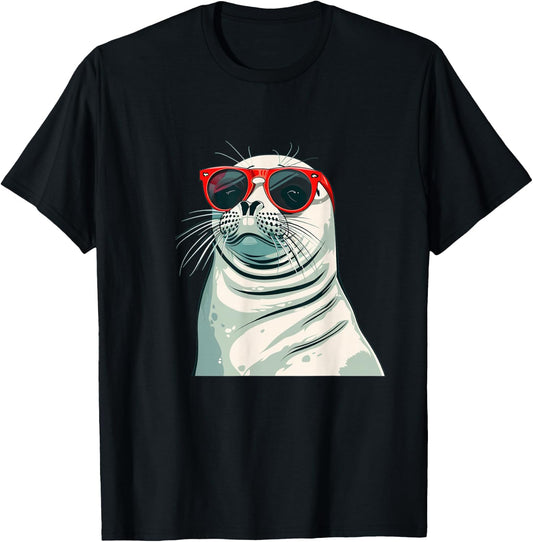 White seal with red sunglasses costume T-Shirt - T-Shirt | Black