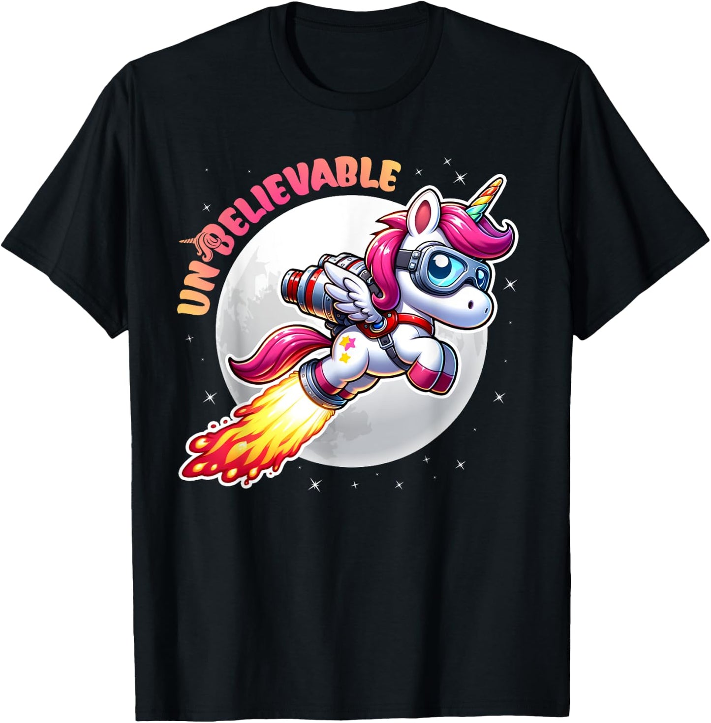 Unbelievable Unicorn Jetpack Moon Adventure T-Shirt - T-Shirt | Black