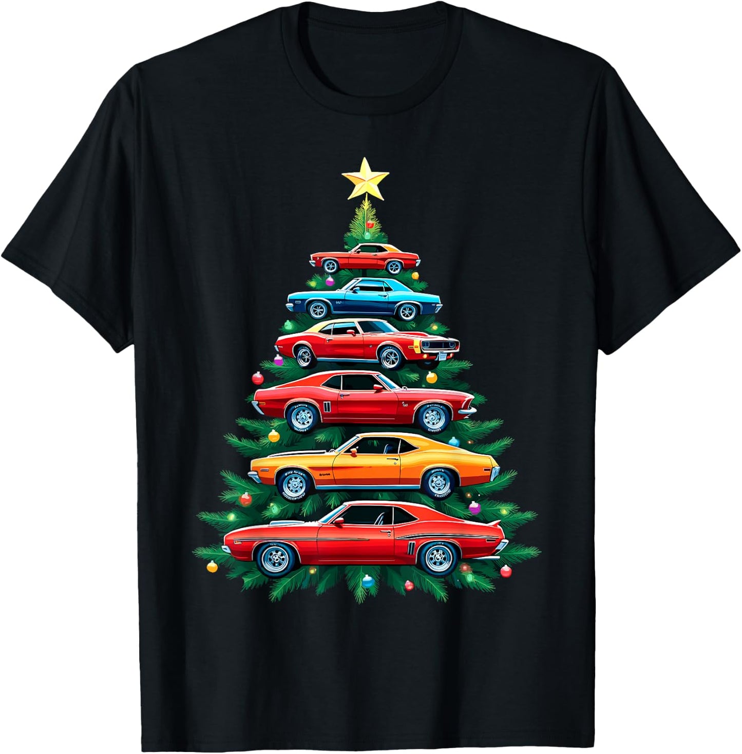 Vintage Retro Car Christmas Tree Xmas Holidays New Year T-Shirt - T-Shirt | Black