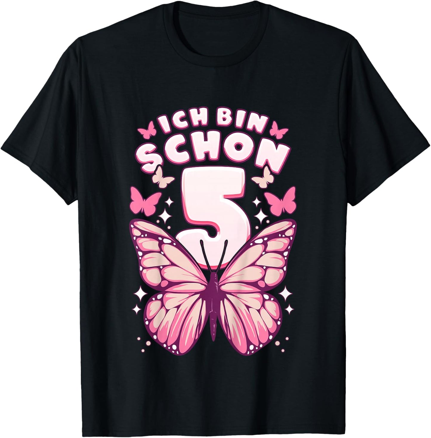 Geburtstag Mädchen 5 Jahre, Schmetterlinge und Nummer 5 T-Shirt - T-Shirt | Black