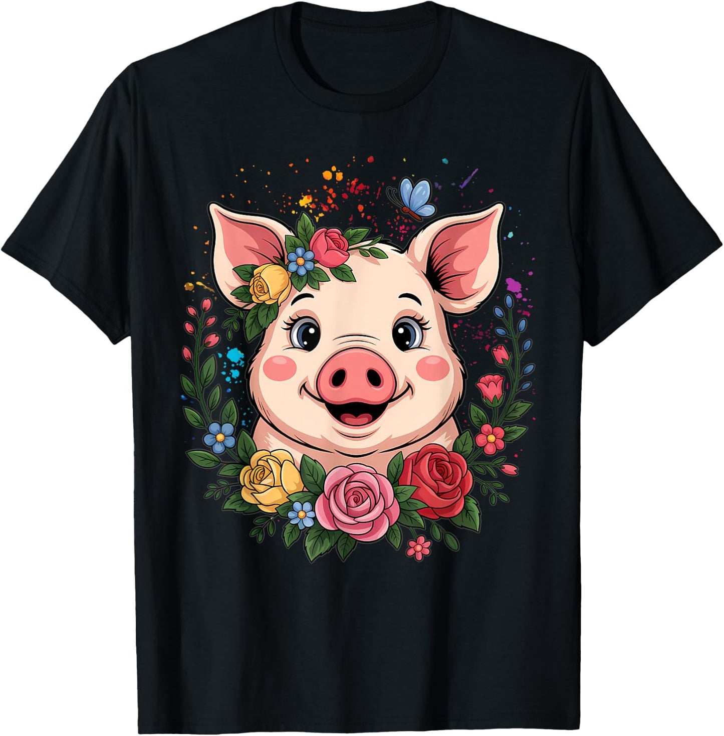 Cute Pig Lover Art Girls Unique Piggy Related T-Shirt - T-Shirt | Black