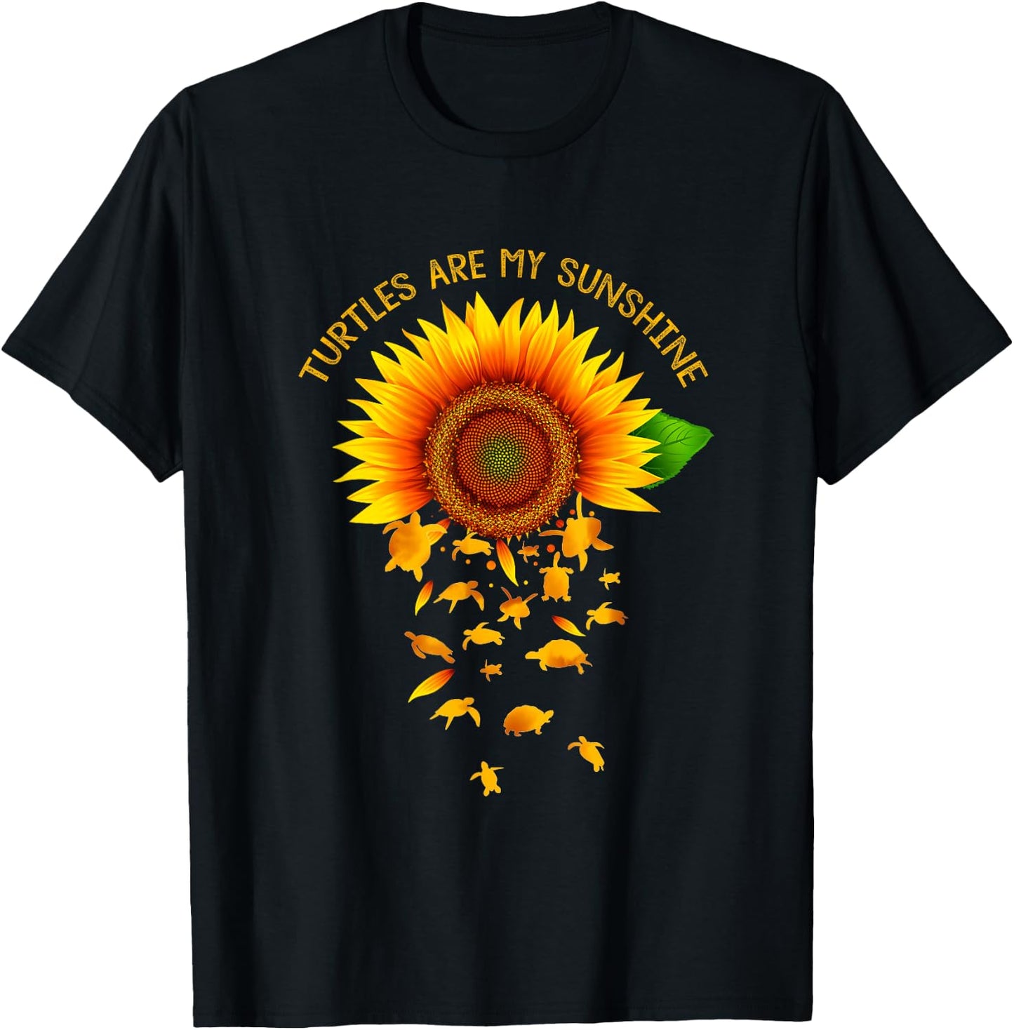 Cute Print Graphic Art Animal Lover Sunflower Turtles T-Shirt - T-Shirt | Black