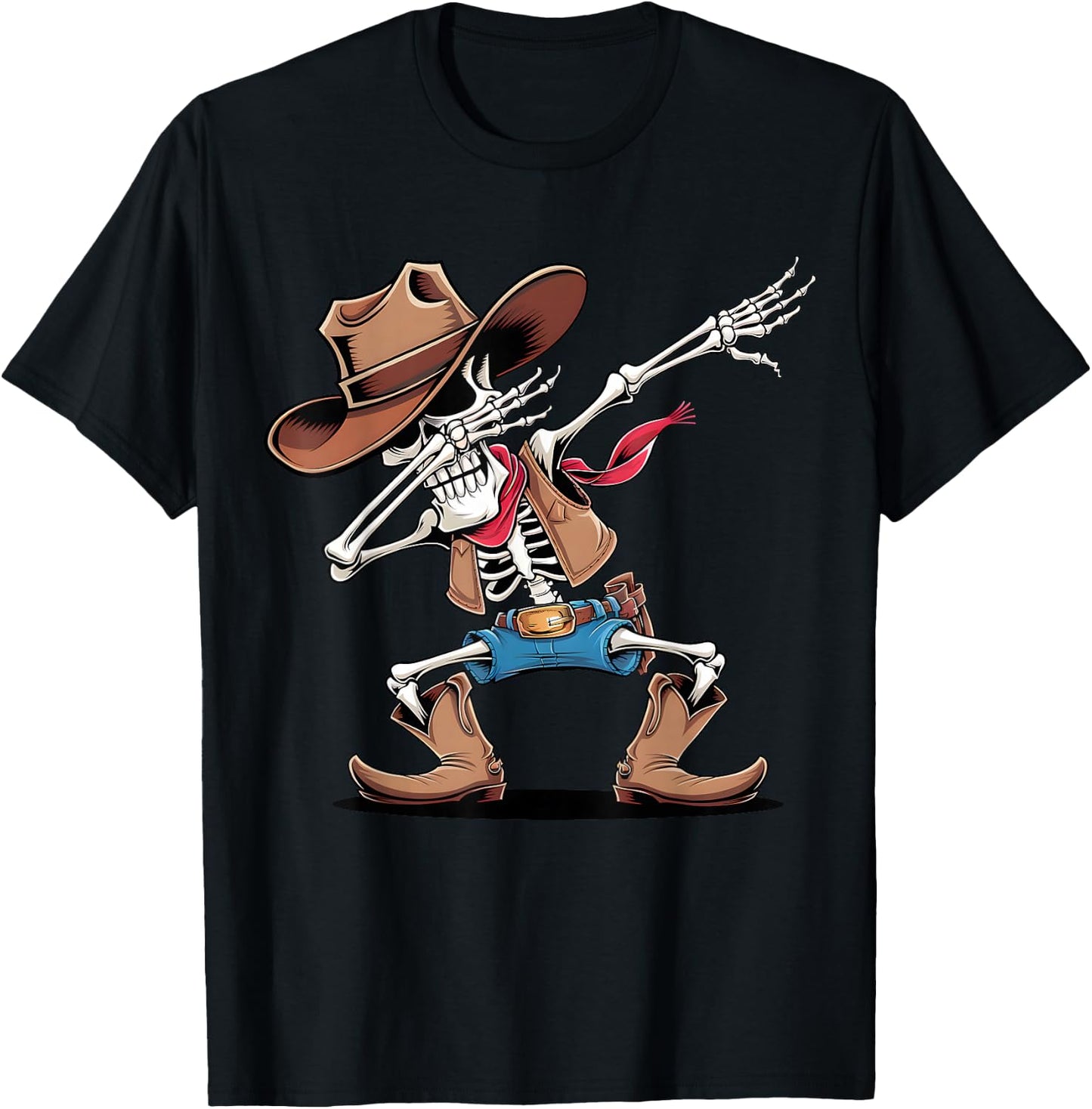 Dabbing Skeleton Cowboy Halloween Costume Boys Men Kids , black T-Shirt - T-Shirt | Black
