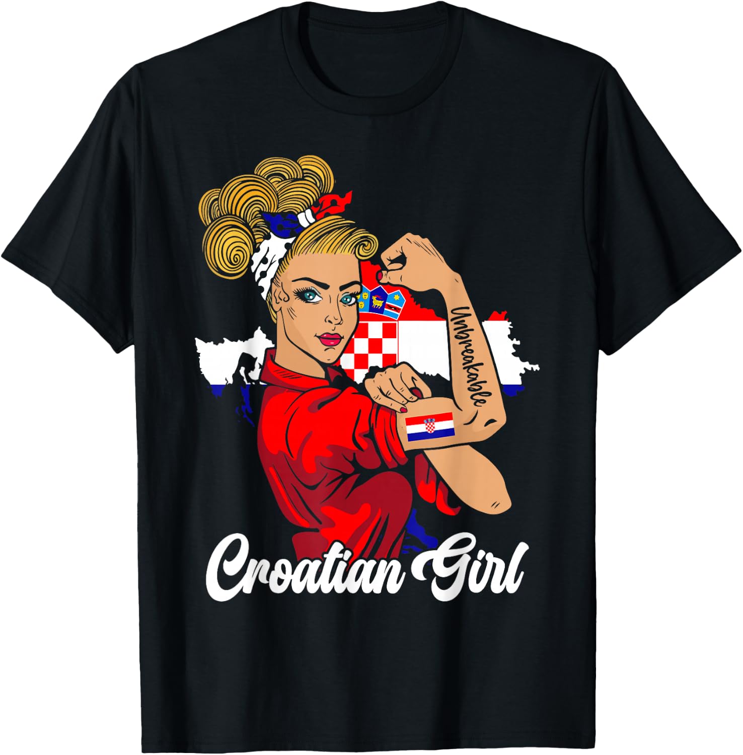 Kroatische Mädchen Kroatische Flagge Distressed Flag Woman Patriot T-Shirt - T-Shirt | Black