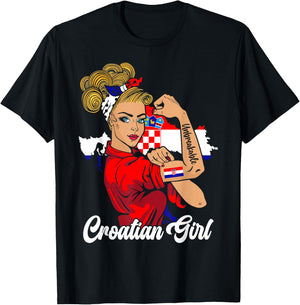Kroatische Mädchen Kroatische Flagge Distressed Flag Woman Patriot T-Shirt - T-Shirt | Black