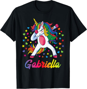 Gabriella Dabbing Unicorn Rainbow Personalized Name Custom T-Shirt - T-Shirt | Black