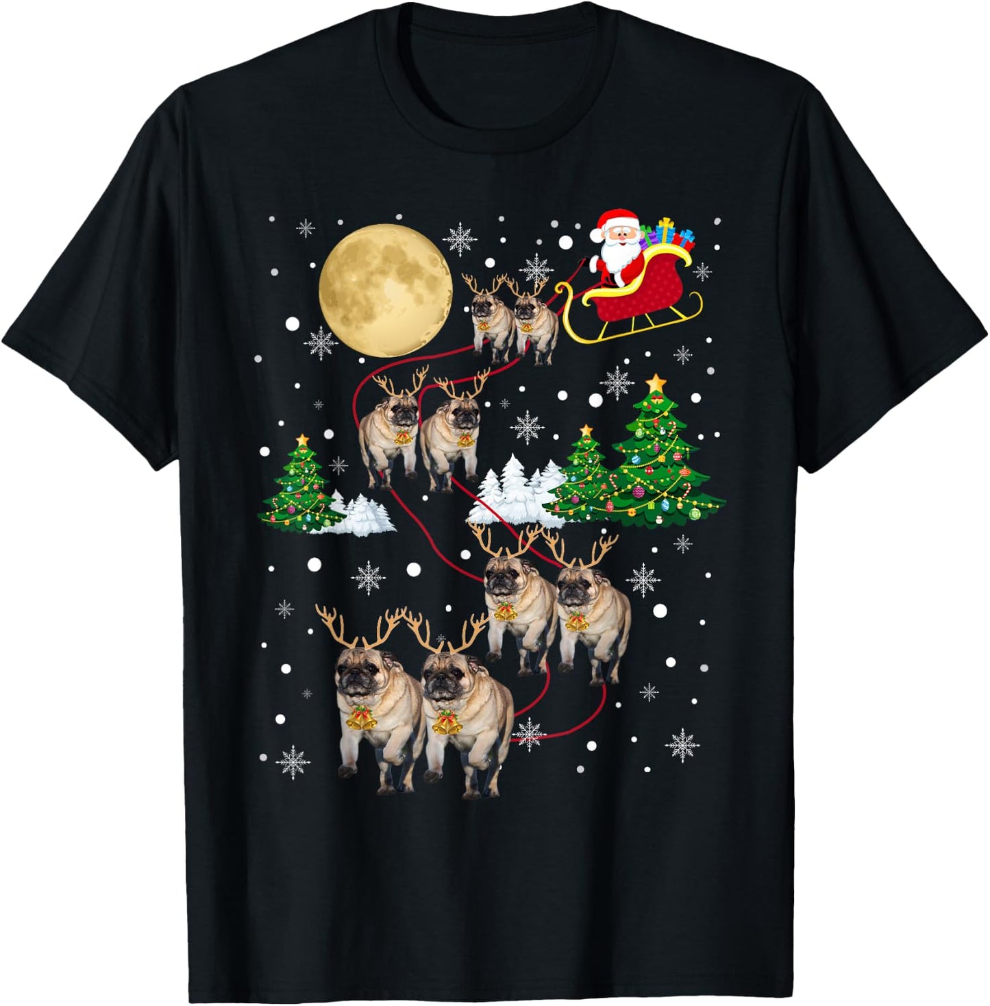 Pug Dogs Tree Christmas Sweater Xmas Pet Animal Dog Gifts Men Women Kids T-Shirt - T-Shirt | Black