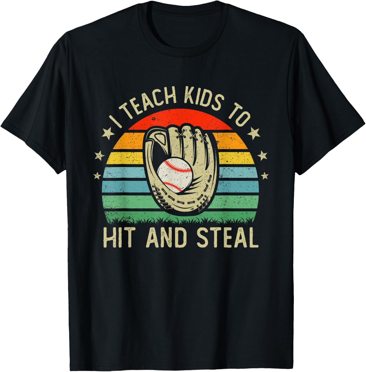 I Teach Kids To Hit And Steal Funny Vintage Baseball Coach T-Shirt - T-Shirt | Black