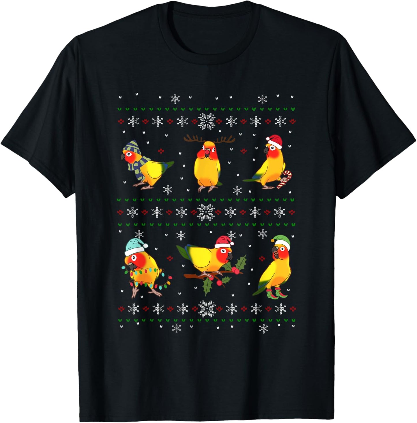 Funny Santa Parrot Decorations Sun Conure Ugly Christmas T-Shirt - T-Shirt | Black