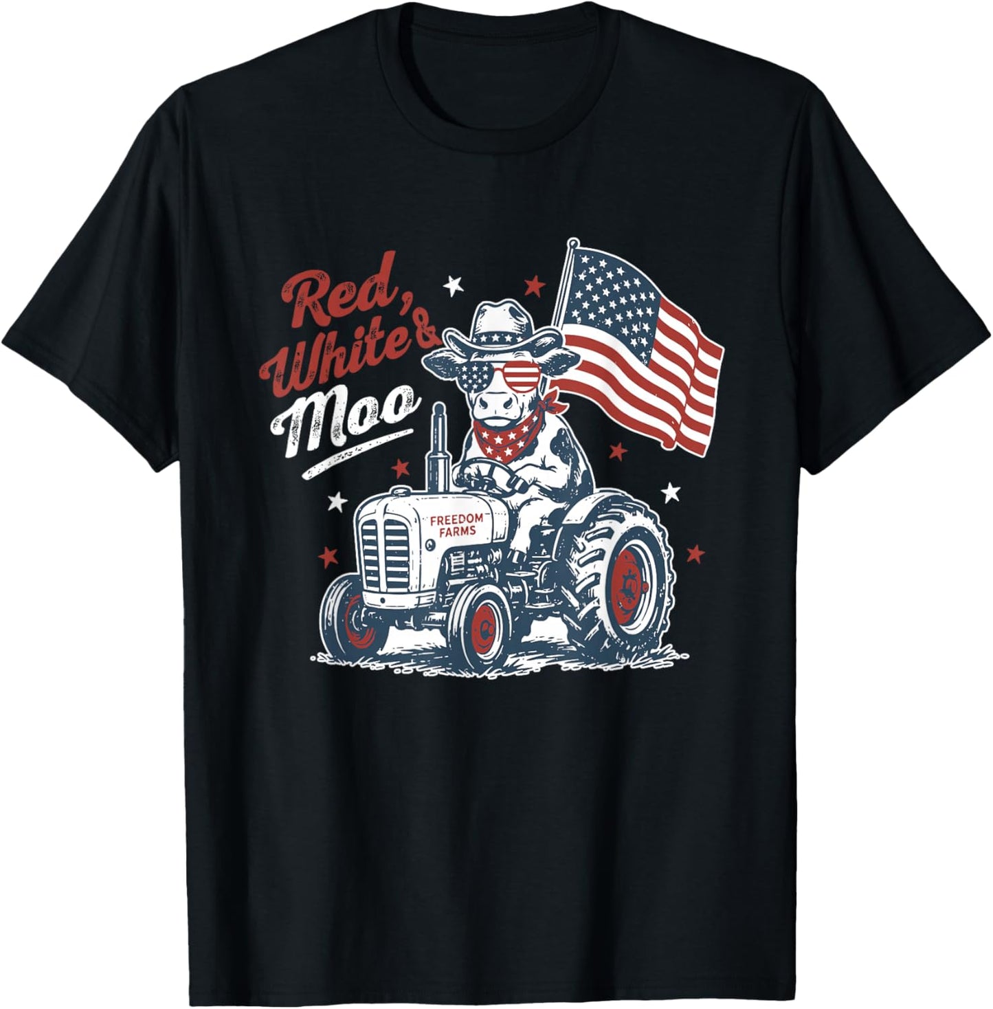 Red White and Moo 4th of July American Cow Tractor Lover T-Shirt - T-Shirt | Black