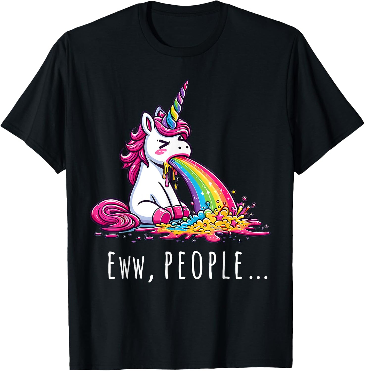 Eww People Cute Funny Unicorn Vomiting T-Shirt - T-Shirt | Black