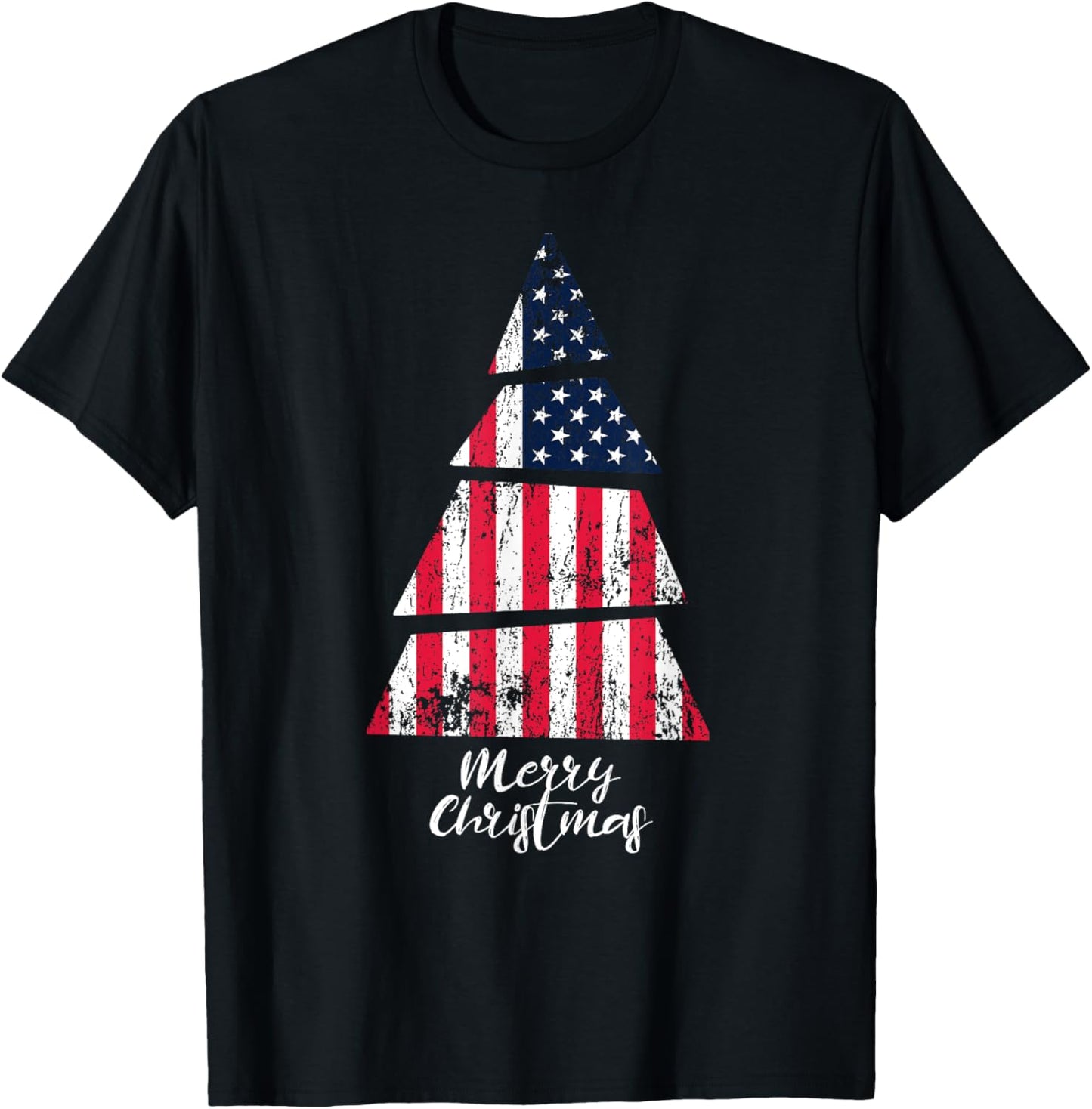 American Flag Christmas Tree - Merry Christmas T-Shirt - T-Shirt | Black