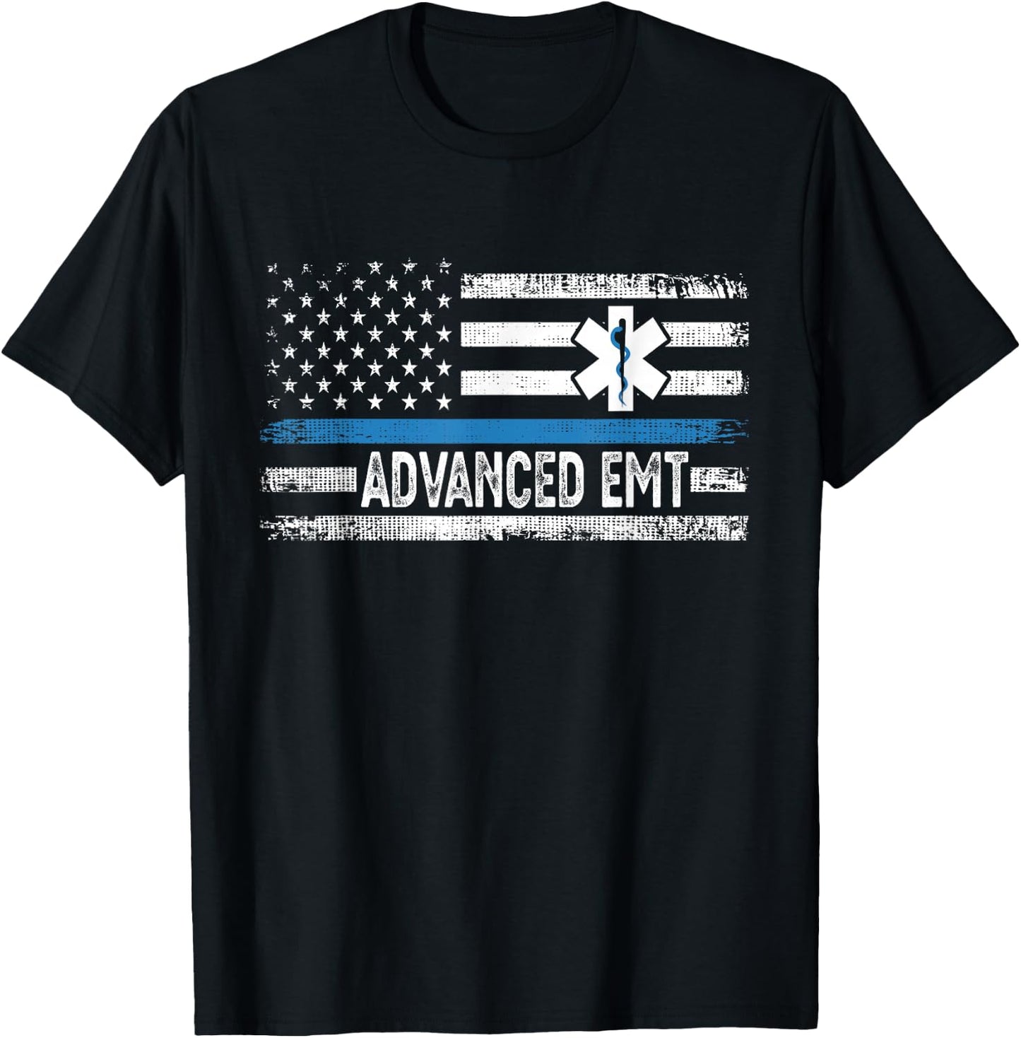 American Flag USA Advanced EMT AEMT Medical Technician T-Shirt - T-Shirt | Black