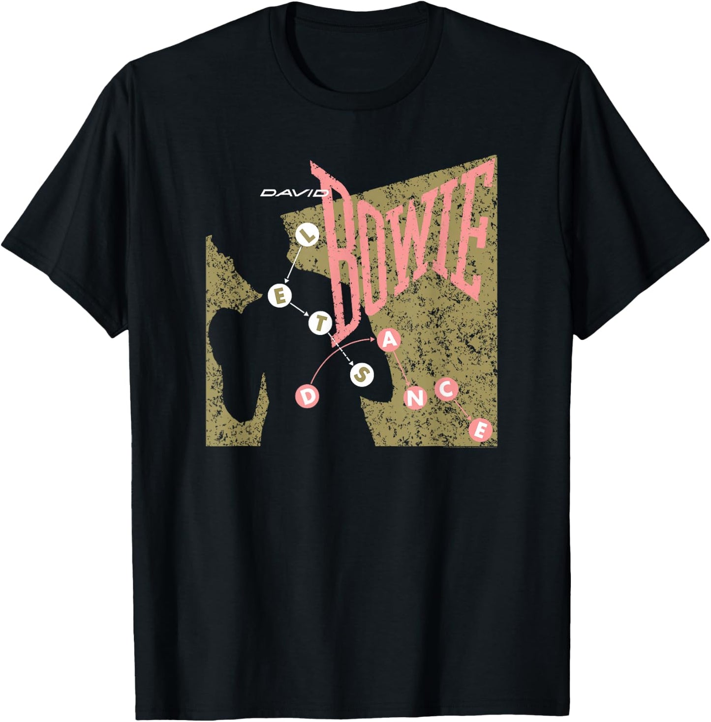 David Bowie Let's Dance Pink and Gold , Black, S T-Shirt - T-Shirt | Black
